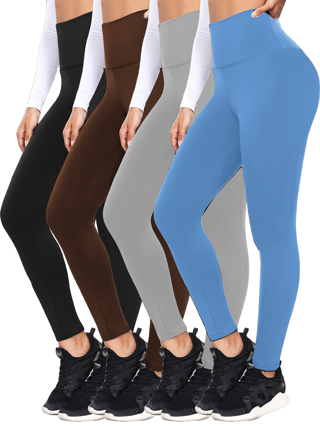 4pcs Set Of Soft And Elastic Women's High Waisted Tight Pants - Comfortable Fitness Yoga Pants, Suitable for Fitness, Exercise, And Daily Wear Casual Pants